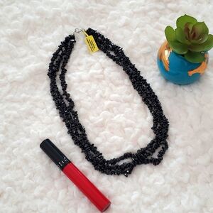 New Triple Strand Black Onyx Stone Necklace 925 stamped silver clasp